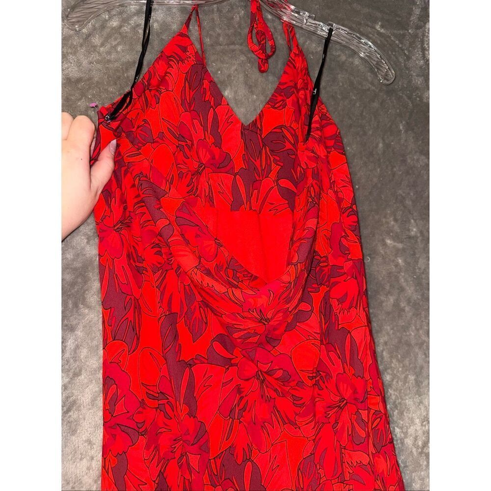 Lulu’s Sunset the Mood Red Multi Floral Print Lace-Up Maxi Dress Small #767 - Picture 8 of 11